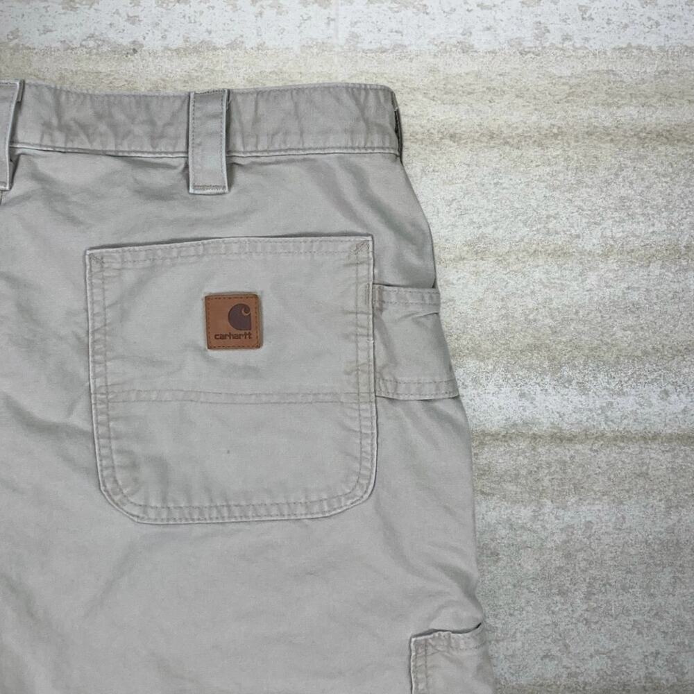 Vintage 90s Carhartt Carpenter Shorts 36x11 Relaxed Light Tan Cotton Dungarees - Picture 3 of 7